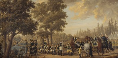 König Gustav III. von Schweden und ein Soldat, Episode aus dem Russischen Krieg 1789 von Pehr Hilleström